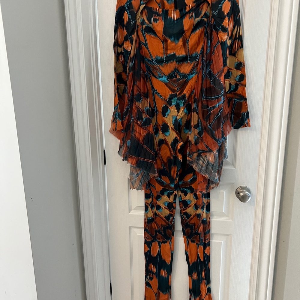 Zara Orange and Black Jumpsuit with Bold Abstract Pattern